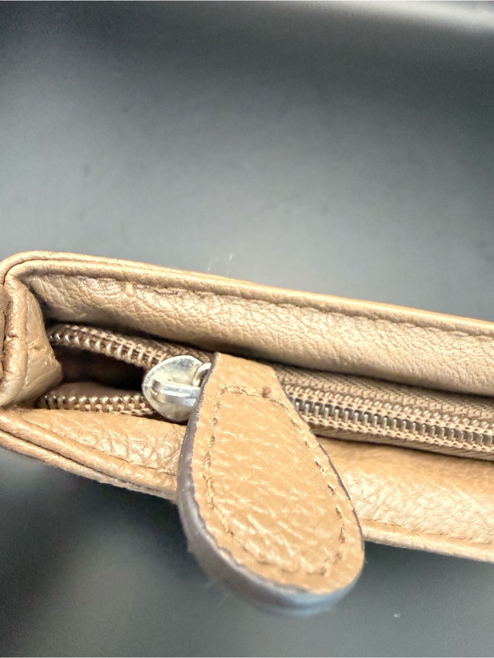 Leather Ruffle Wristlet Clutch - Tan - Picture 2 of 3